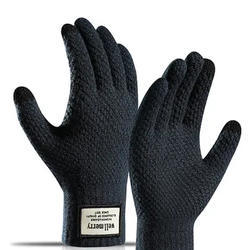 Зимние мужские вязаные перчатки с сенсорным экраном, высококачественная мужская варежка, утепленные Теплые шерстяные Кашемировые Однотонные мужские деловые перчатки Осень
