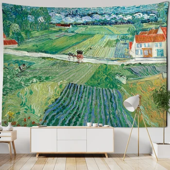 Идиллический пейзаж, картина маслом Ван Гога, Гобелен, висящий на стене, Богемное Простое домашнее искусство, Эстетический декор комнаты