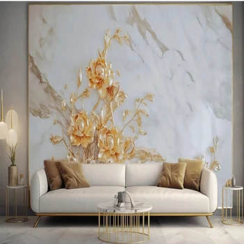 Изготовленная на Заказ Современная Легкая Роскошная фреска с Золотыми Цветами Фоновая стена для спальни Кабинета Papel De Parede Home Décor Fresco Tapety