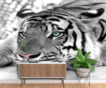 Изготовленные на заказ водонепроницаемые самоклеящиеся настенные обои современная индивидуальность черно-белый тигр настенная роспись тигра ТВ фон настенное папье