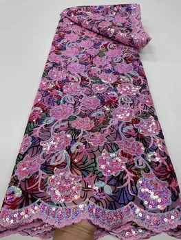 Изысканный Нигерийский Французский тюль, бархатная кружевная ткань с флокированием, высококачественная Африканская кружевная ткань из вуали с блестками для вечернего платья