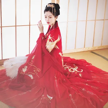 Китайский стиль Hanfu, красные, фиолетовые, Белые Костюмы для косплея, платья для женщин, сценическая одежда, халат для народных танцев, выпускной с перекрестным воротником