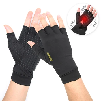 Компрессионные перчатки при артрите из меди подходят для поддержки рук на полпальца, перчатки унисекс для облегчения боли в суставах