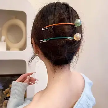 Корейская женская заколка-леденец карамельного цвета, Элегантная Металлическая заколка с жемчужной пряжкой в виде лягушки, простые головные уборы, аксессуары для волос