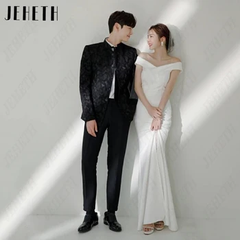 Корейские свадебные платья JEHETH со складкой на плечах, женские простые атласные свадебные платья 