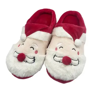 Красные тапочки Санта-Клауса, Милые пушистые домашние тапочки, мягкие комнатные тапочки для женщин, Унисекс, нескользящая мягкая домашняя обувь, теплая мультяшная