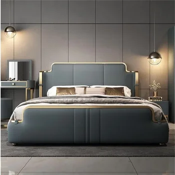 Легкая Роскошная Минималистская Кожаная кровать Napa 1,8 м Master Beding Double Класса Люкс 1,5 м Современная Минималистская Кожаная Художественная кровать
