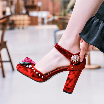 Леди Роза 3D цветок горный хрусталь пряжки бархатные лодочки туфли Мэри Джейн, свадебные туфли заклепки заклепки лодыжки ремень обувь 