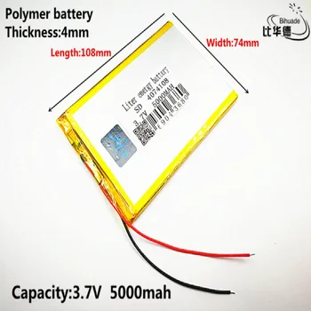 Литровый энергетический аккумулятор Хорошего качества 3,7 В, 5000 мАч 4074108 Полимерный литий-ионный/Li-ion аккумулятор для планшетного ПК BANK, GPS, mp3, mp4