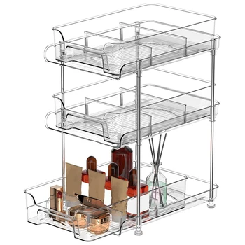 Многоуровневый прозрачный выдвижной органайзер с 3 ящиками для хранения, многоцелевой выдвижной контейнер для хранения, ванная кухня Проста в использовании