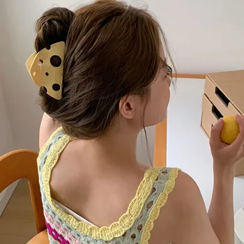 Мода Милый Веселый Креативный Дизайн Желтый Сыр Заколка для волос Зажим для когтей в хвост Женщины Девушки Аксессуары для волос в минималистском стиле Подарки