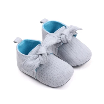 Мокасины для новорожденных девочек, кроссовки, однотонная обувь на плоской подошве с бантом и мягкой подошвой, Противоскользящая обувь для предпроходцев, Обувь для первых ходунков