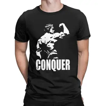 Мужская футболка Conquer Arnold Schwarzenegger, одежда из чистого хлопка, забавная футболка с круглым вырезом и коротким рукавом, футболки с принтом