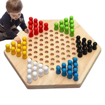 Набор китайских шашек, Деревянные китайские шашки, игрушки с разноцветными колышками, Стратегическая семейная настольная игра, обучающая настольная игрушка для шашек