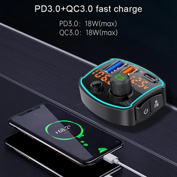 НОВИНКА-FM-передатчик Bluetooth 5,0 Автомобильный MP3-плеер Беспроводной Автомобильный комплект громкой Связи С Поддержкой быстрой зарядки Type-C PD QC3.0 Siri