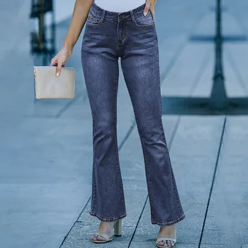 Новые женские джинсы с высокой талией, стрейч, облегающие фигуру, расклешенные брюки, широкие брюки