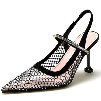 Новые Сексуальные открытые модные брендовые туфли на высоком каблуке, женские Прозрачные Босоножки со стразами, женские туфли-лодочки с откидной спинкой