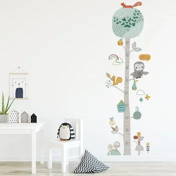 Новый цветной стикер с изображением лесных животных, высотой дерева, Настенные наклейки, Креативное украшение для детской комнаты в детском саду