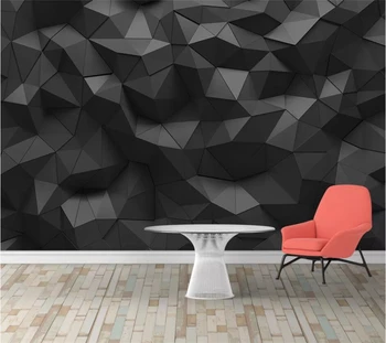 обои papel de parede на заказ Скандинавский минимализм черный геометрический стерео диван ТВ фон стены домашний декор фреска из папье-маше