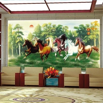 Обои на заказ 3D сплошная фреска восемь лошадей пейзажные фрески современная зебра пастбище ТВ фон стена гостиная 3D обои