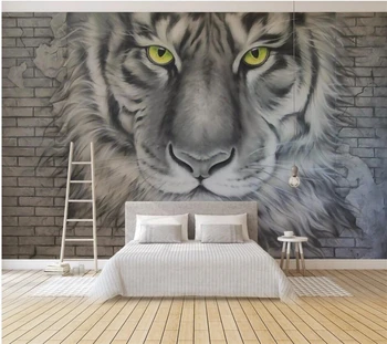Обои на заказ, 3d фотообои, рельефная бумага с изображением тигра, кирпичная стена, Фоновая стена, гостиная, детская комната, фреска