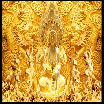 Обои на заказ beibehang Китайская Золотая Богиня Милосердия Рельеф Китайского дракона Обои на фоне стены телевизора