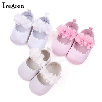Обувь принцессы для маленьких девочек Tregren с цветочным декором, нескользящая подошва, Обувь для первых ходунков, Хлопковая обувь для кроватки для новорожденных, 0-18 м