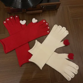 Однотонные плюшевые вязаные перчатки, Новые нейлоновые перчатки с разрезными пальцами, утепленные теплые перчатки