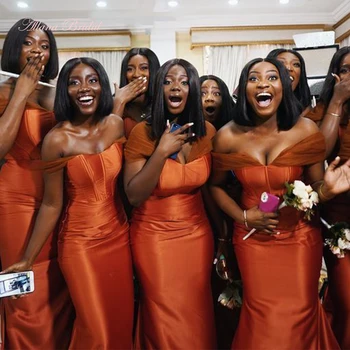 Оранжевые платья подружек невесты Русалки для свадеб 2023, свадебное платье-труба с открытыми плечами и корсетным верхом для женщин