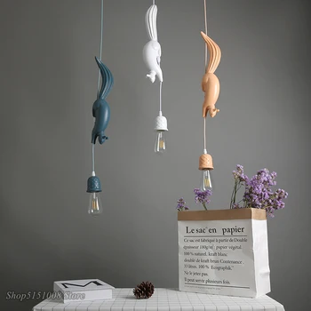 Подвесные светильники Nordic Resin Squirrel со светодиодной подсветкой, Современная промышленная детская комната, Подвесной светильник для кухни, декор в виде животных в стиле Лофт