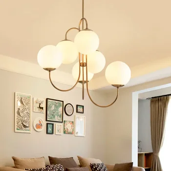 Подвесные светильники из белого стекла в скандинавском дизайне, 6 головок, Золотая подвесная лампа, декоративная лампа для гостиной ресторана в стиле ар-деко для комнаты