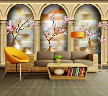 Подгонянная большая фоновая стена 3d нефритовая резьба по вазе цветок ТВ фон гостиная арка архитектурное украшение стены обои