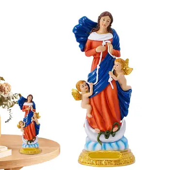 Полноцветная статуэтка Марии, Статуэтка Мирной Девы Марии С ангелами, Сезонные украшения для компьютерного стола, прикроватных тумбочек, кофейных