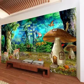 Пользовательские 3D фотообои Красивый лесной гриб Пятнистый олень Фон детской комнаты Настенные фрески Экологичный домашний декор Искусство