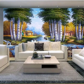Пользовательские обои 3d фреска фэнтези лес лебединый ручей пейзаж картина маслом фон обои домашний декор 3d papel de parede