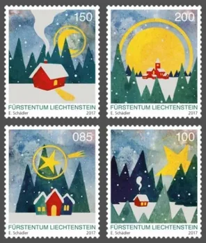 Почтовая марка Лихтенштейна, 2017, Рождественская марка, Церковь в канун Рождества, Высокое качество, Настоящий оригинал, Коллекция в хорошем состоянии