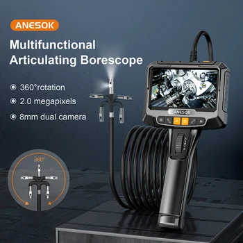 Промышленная Эндоскопическая камера с 360-градусным управлением, двойная камера с 5-дюймовым экраном высокой четкости, сигнализация о высокой температуре, водонепроницаемый эндоскоп Бороскоп