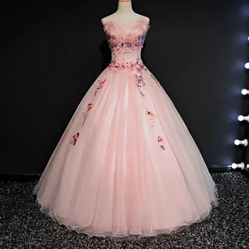 Ремешок Винтажная Вышивка Пышное Вечернее Платье Для Вечеринки С Милым Цветком Розовое Вечернее Платье Элегантные Цветочные Платья Для Выступлений Vestidos