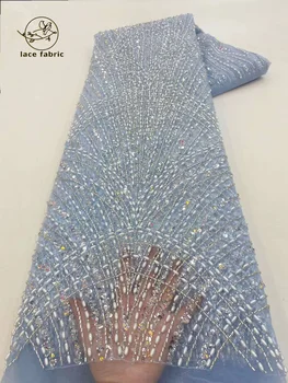 Роскошная Африканская кружевная ткань из тяжелого бисера 2023, высококачественные Нигерийские блестки, Французский тюль, ткань для жениха, материал для свадебной вечеринки