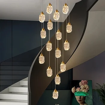 Роскошная хрустальная люстра для лестницы, гостиной, современный светодиодный подвесной светильник, креативный дизайн, прихожая, вилла, Золотой подвесной светильник
