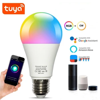 Светодиодная лампа Tuya, Голосовое управление Wi-Fi, Волшебные Лампочки E27, Умные лампы, Google Home Assistant, Яндекс Алиса, приложение Smart Life