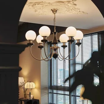 Светодиодная люстра в стиле ретро для гостиной, Винтажные потолочные светильники из матового молочно-белого стекла Bauhaus, столовая, спальня, золотые подвесные светильники