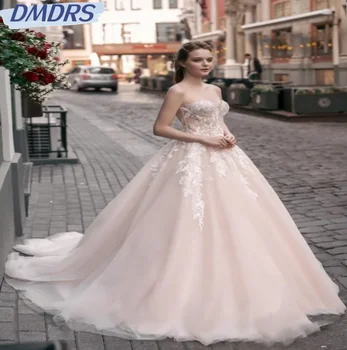 Сексуальное свадебное платье без рукавов с вырезом сердечком, простые аппликации, свадебное платье, Изящное романтическое платье невесты длиной до пола