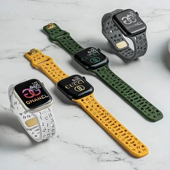 Силиконовый Дышащий Ремешок Для Apple Watch Серии 9 8 SE 7 Band 44мм 49мм 45мм 41мм 40мм 38мм 42мм Спортивный Браслет iWatch Ultra 2