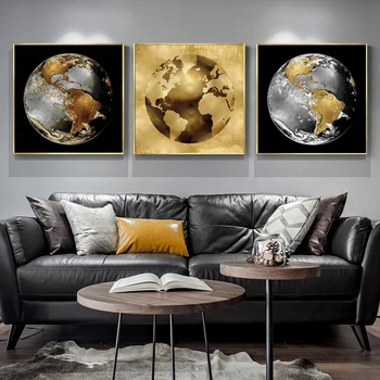 Современная настенная живопись на холсте с изображением карты мира, плакаты с изображением Земли, принты для гостиной