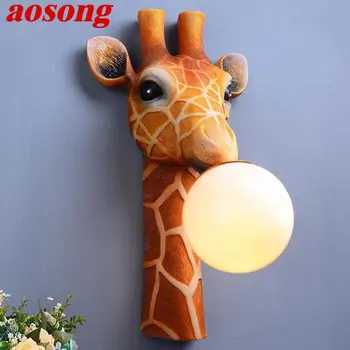Современный настенный светильник AOSONG для помещений Светодиодный креативный мультяшный Жираф из смолы, бра для дома, детской спальни, коридора