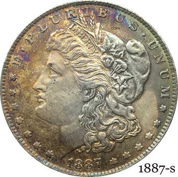 Соединенные Штаты Америки 1887 S Morgan Однодолларовая монета США Liberty Мельхиоровая, посеребренная копия монеты 