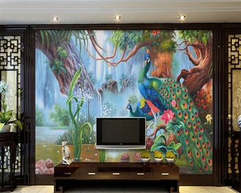 Фотообои Beibehang с изображением павлина, художественные фрески, спальня, гостиная, диван, ТВ, обои, современное украшение дома, обои