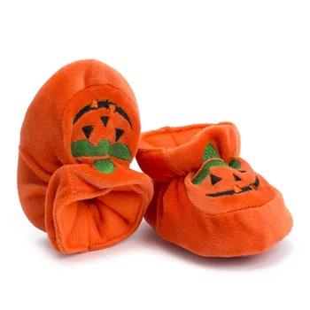 Хэллоуин Тыква Симпатичный малыш Для маленьких девочек и мальчиков Повседневная Обувь для кроватки 0-18 м Хлопковый Принт с эластичной резинкой на талии Мягкая Обувь для маленьких мальчиков