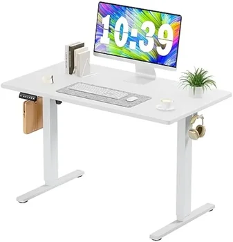 Электрический стоячий стол - 40 x 24 дюйма С регулируемой высотой от сидячего до стоячего стола с монтажной платой, поднимающийся компьютер для домашнего офиса Белый